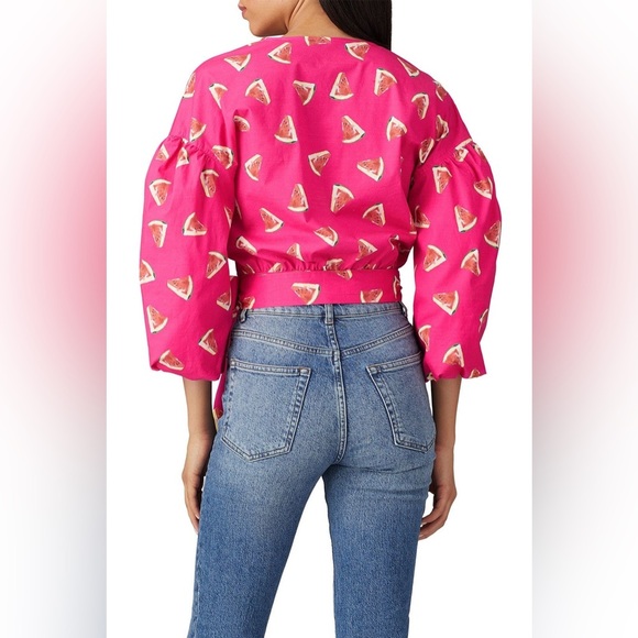 COLOR ME COURTNEY True Wrap Watermelon Summer Poplin Cotton Top Medium VGUC - Picture 3 of 8